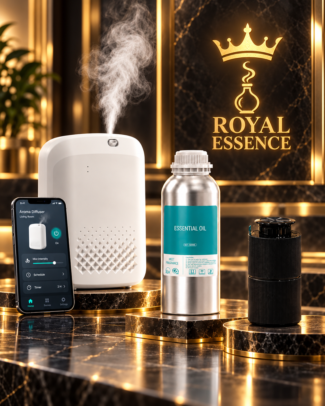 Home Scent Bundle (1 Smart Car Diffuser, 1 Smart Aroma Diffuser 400 ml, 1 Premium Scent Oil 500 ml - Night Life Miami)